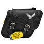 Willie & Max compact black slant saddlebag for luggage, measuring 12x9.5x2.5 inches, with sleek durable design