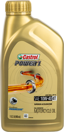 Castrol Power 1 Synthetic Oil 4T 10W40 1-quart bottle, engine oil container for motorcycles, with product label visible