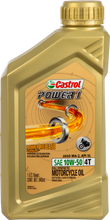 Load image into Gallery viewer, Castrol Power 1 Synthetic 4T 10W50 motorcycle oil in a 1-quart container, showing the oil bottle with label.