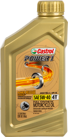 Castrol Power 1 Synthetic Oil 4T 5W40 quart bottle, automotive engine oil for motorcycles and bikes.