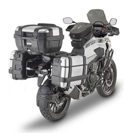 GIVI side case hardware and fasteners for motorcycle panniers, shown in close-up on a neutral background.