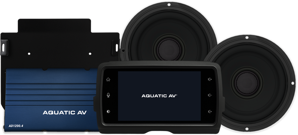 Aquatic AV Deluxe Harley Package Fltr 14-23 audio/visual communication system with filters, designed for motorcycle audio upgrades