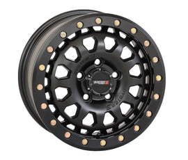 Matte black System 3 SB6 BL wheel, 15x7 inches, 6+1 offset, 50mm, 5/4.5 bolt pattern, shown from front angle.