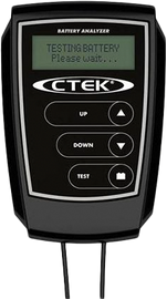 CTEK Power Inc 12V Battery Analyzer digital display showing battery voltage and health reading for automotive batteries