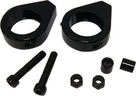 Black HardDrive 41mm turnsignal clamps, durable motorcycle accessories for secure fitting, shown in close-up detail.