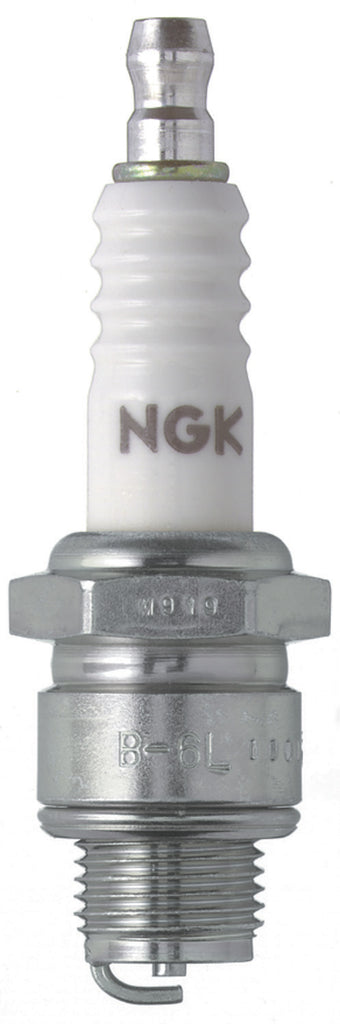 NGK Spark Plug #3112/10 2-B4L showing metal electrode and ceramic insulator for automotive engine ignition system