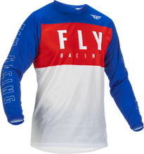 Load image into Gallery viewer, Fly Racing F-16 jersey in red, white, and blue, large size, featuring a sleek design with the Fly Racing logo.