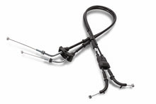 Load image into Gallery viewer, Motion Pro throttle cable for Yamaha models, showing the black hydraulic control line with metal fittings and protective outer layer.
