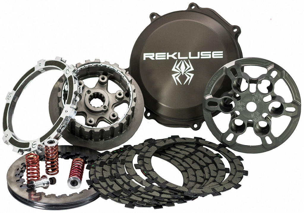 Rekluse Radius CX clutch for Kawasaki motorcycles, showing the clutch assembly with detailed metal components.