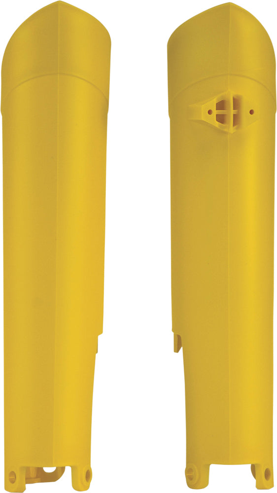 Yellow Acerbis Fork Guard for motorcycle front suspension, featuring the Acerbis logo and durable plastic construction.