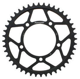 Supersprox steel 44-tooth rear sprocket for 525 chain, black finish, durable motorcycle sprocket with gear teeth.