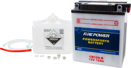 Fire Power CB12A-B 12V heavy-duty battery with acid, designed for reliable power and long-lasting performance.