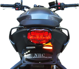 New Rage Cycles Fender Eliminator Tri body kit with sleek design, shown in black, for motorcycle customization.