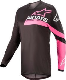 Alpine Star Stella Fluid Chaser Jersey in black and pink fluo, featuring breathable fabric and stylish design for active wear.