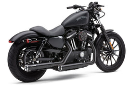 Cobra 3-inch black sportster slip-on exhaust for Harley-Davidson models 2014-2024, shown installed on motorcycle.