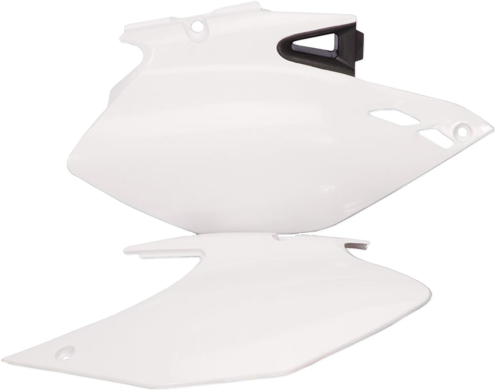 Acerbis white side panels for motorcycle, featuring durable plastic construction and sleek design for off-road or street bikes.