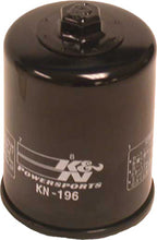 Load image into Gallery viewer, K&amp;N Oil Filter 56-0196 for vehicles, showing the cylindrical filter with K&amp;N branding and metal threaded center.