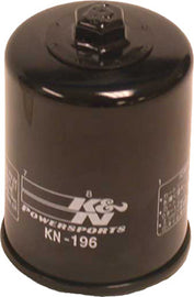 K&N Oil Filter 56-0196 for vehicles, showing the cylindrical filter with K&N branding and metal threaded center.