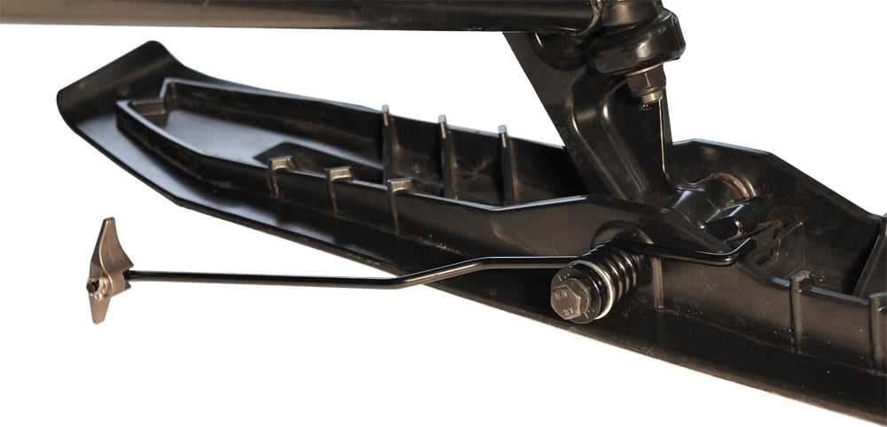 OTTP Ice Storm Reversible Ski Scratchers mounted on skis, durable ice scratchers for snow and ice conditions.