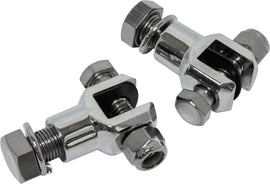 HardDrive chrome footpeg clevis mounts with 1/2-inch 20-thread for motorcycle foot controls, shown with mounting hardware.