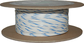 Namz 100-foot spool of white and blue stripe 20-gauge electrical wire, showing the coiled wire on a spool.