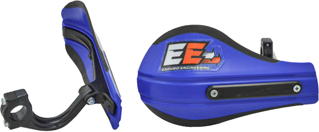 Enduro Engineering blue composite handguards with mounting hardware for motorcycle protection and deflection.