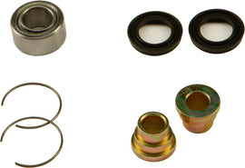All Balls Lower Shock Bearing and Seal Kit 22-91018 for motorcycle suspension, showing black bearings and seals in the kit