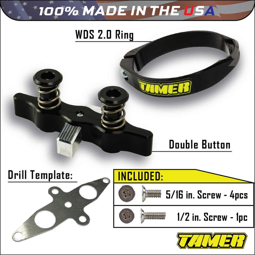 Tamer Double Button Holeshot Device 188-91121 suspension component showing the metal device with two buttons and mounting hardware.