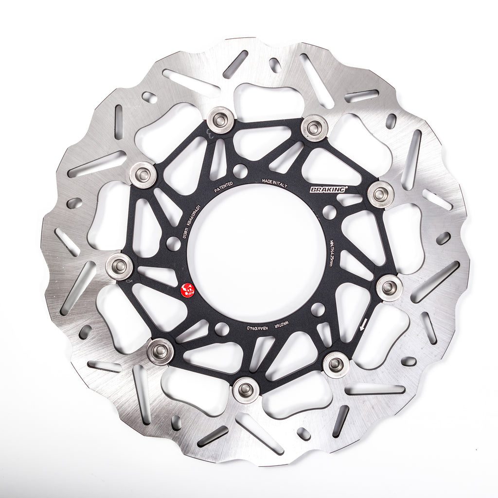 Braking SK2 right directional rotor for brakes, shown in a close-up view, with detailed grooves and metallic finish.
