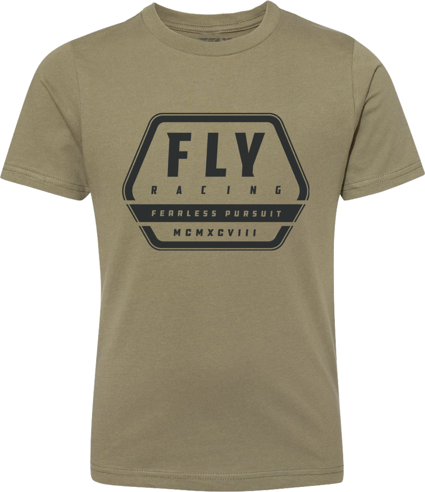 Youth Fly Racing Fly Track Tee in olive green, featuring the Fly Racing logo on the front, shown on a plain background.