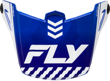 Load image into Gallery viewer, Fly Racing Kinetic Menace visor in blue and white, featuring a sleek design and adjustable fit for motocross helmets.
