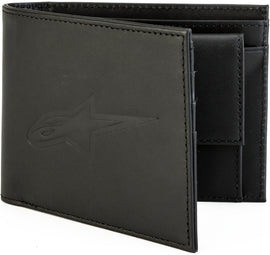 Black Alpine Star Ageless Leather Wallet with sleek design, featuring multiple card slots and a minimalist look.