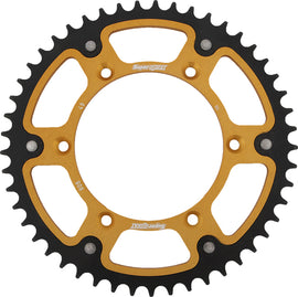 Supersprox rear stealth sprocket with 49-tooth aluminum and steel construction for Suzuki motorcycles, featuring gold finish.