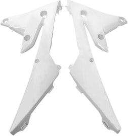 White Acerbis lower radiator shroud for motorcycle, featuring sleek design and durable plastic construction.