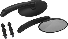 Black oval HardDrive mirrors, set of two, with reflective glass and black frames, designed for vehicle side mirror replacement.