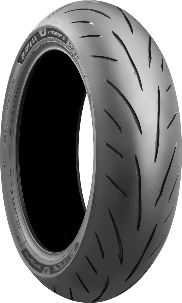 Bridgestone Battlax Hypersport S23 R motorcycle tire 140/70R17 66H radial tubeless on a wheel, close-up view with tread pattern