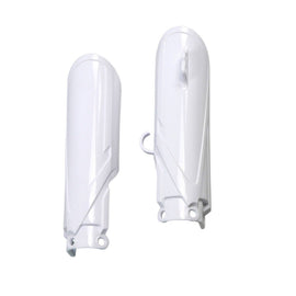 Polisport Plastics Yz65 white off-road fork guards for motorcycle suspension protection.
