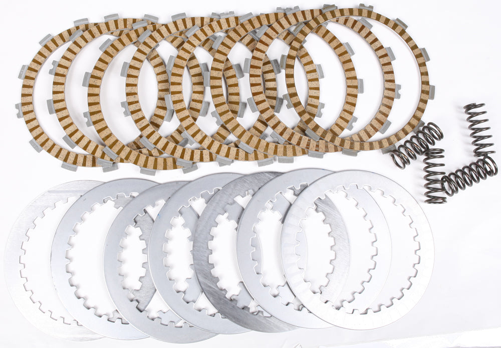 ProX Racing Parts complete clutch plate set Hon 19-14011CK with multiple metallic clutch plates laid out for Honda motorcycles.