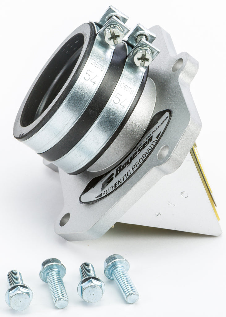 Boyesen Motorcycle Rad Valve 59-7741C installed on a bike's intake system, showing the black plastic rad valve with mounting hardware