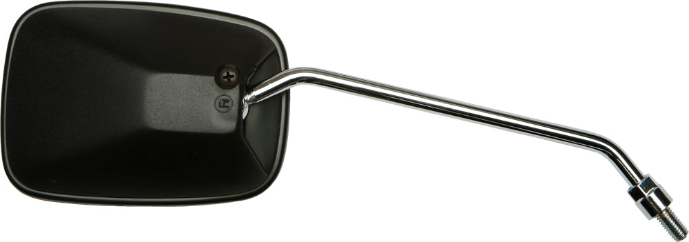 Emgo black 8mm convex scooter mirror with round reflective surface and sturdy mounting arm, designed for motorcycle handlebars.