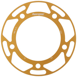 Supersprox rear edge sprocket with 43-tooth aluminum gold-colored disk for motorcycle, showing detailed design and teeth.