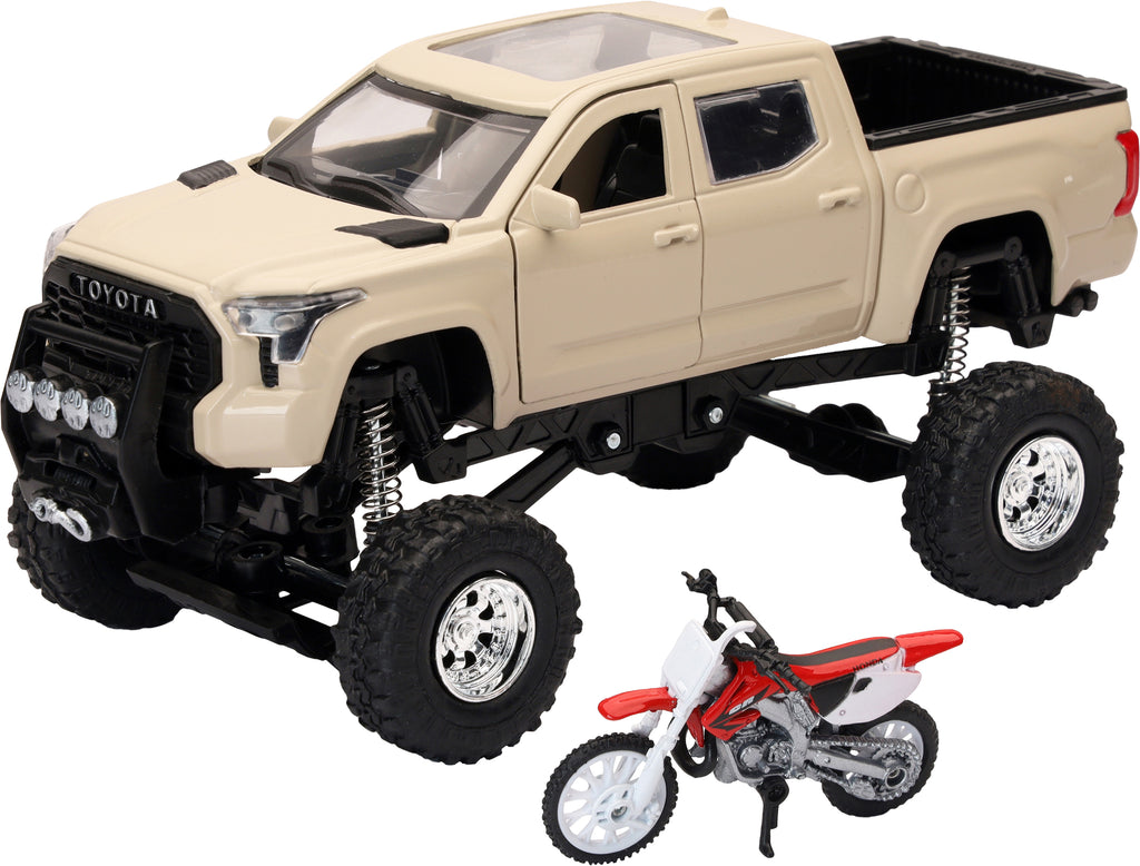 New Ray Toys replica 4x4 truck and dirt bike mud accessories in detailed plastic with realistic features.