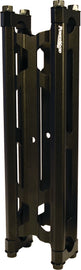 Powermadd narrow 10-inch pivot risers with bolts and clamps for motorcycle handlebars, shown installed on handlebars.