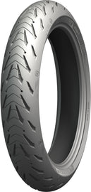 Michelin Pilot Road 5 GT front motorcycle tire, 120/70ZR17, radial tubeless design, showing tread pattern and sidewall details.