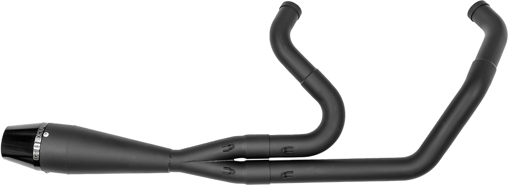 Sawicki Speed Shop 2-in-1 M8 Softail Shorty Pipe exhaust in black, showing the sleek and compact design with mounting details.