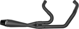 Sawicki Speed Shop 2-in-1 M8 Softail Shorty Pipe exhaust in black, showing the sleek and compact design with mounting details.