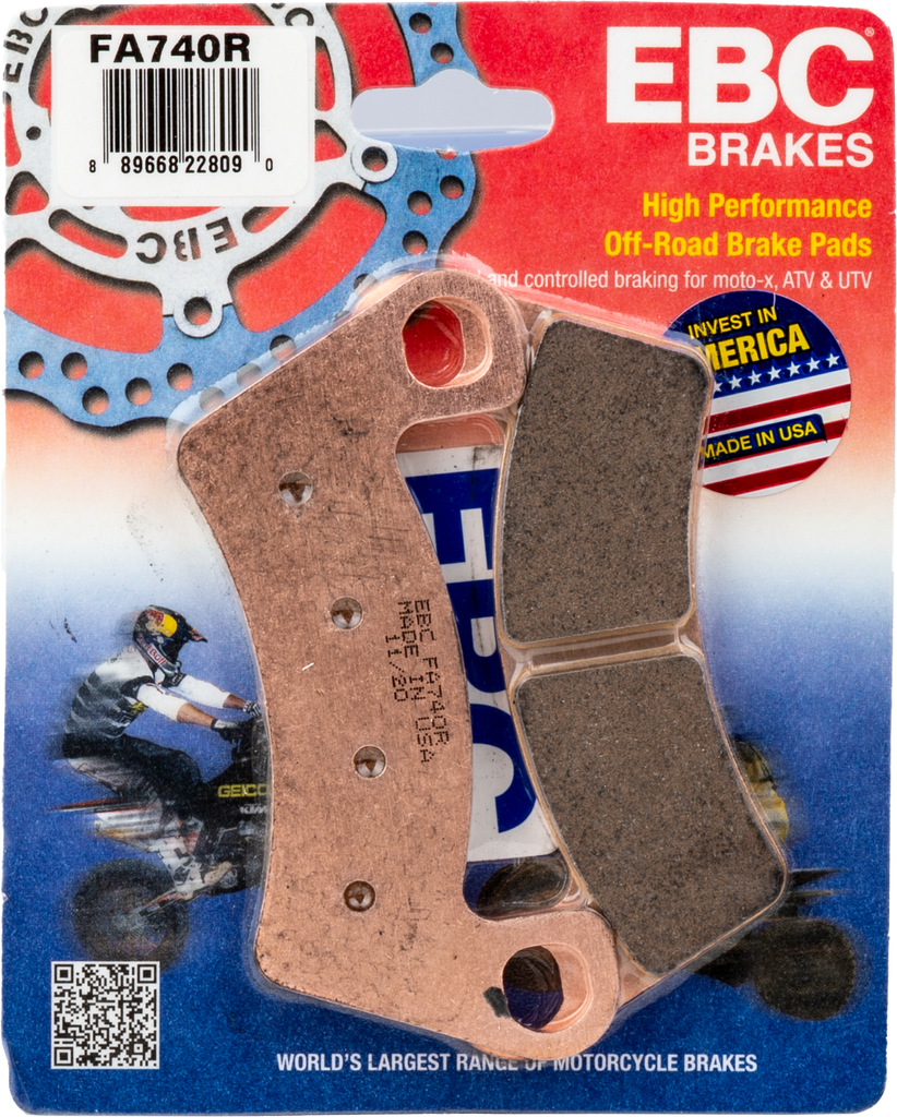 EBC Motorcycle Brakes Fa740r sintered brake pads for enhanced stopping power, featuring metal friction material and R Series design.