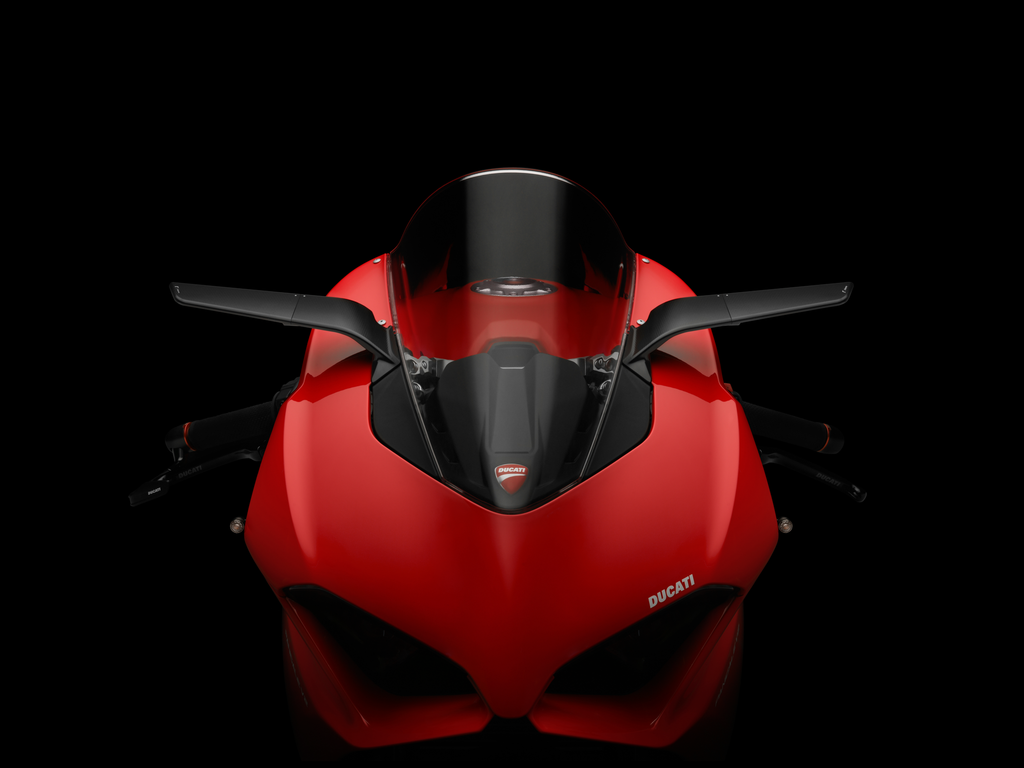 Pair of RIZOMA Stealth Sport Ducati motorcycle mirrors in black with sleek, aerodynamic design and mirror glass reflecting the surroundings.