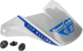 Fly Racing Kinetic Drift helmet visor in blue, charcoal, and white color, designed for motorcycle helmets.