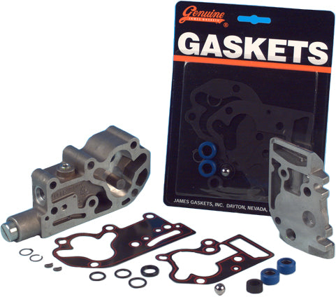 James Gasket oil pump seal and metal gasket kit for 92-Flhr engine, includes multiple gaskets and sealing components.